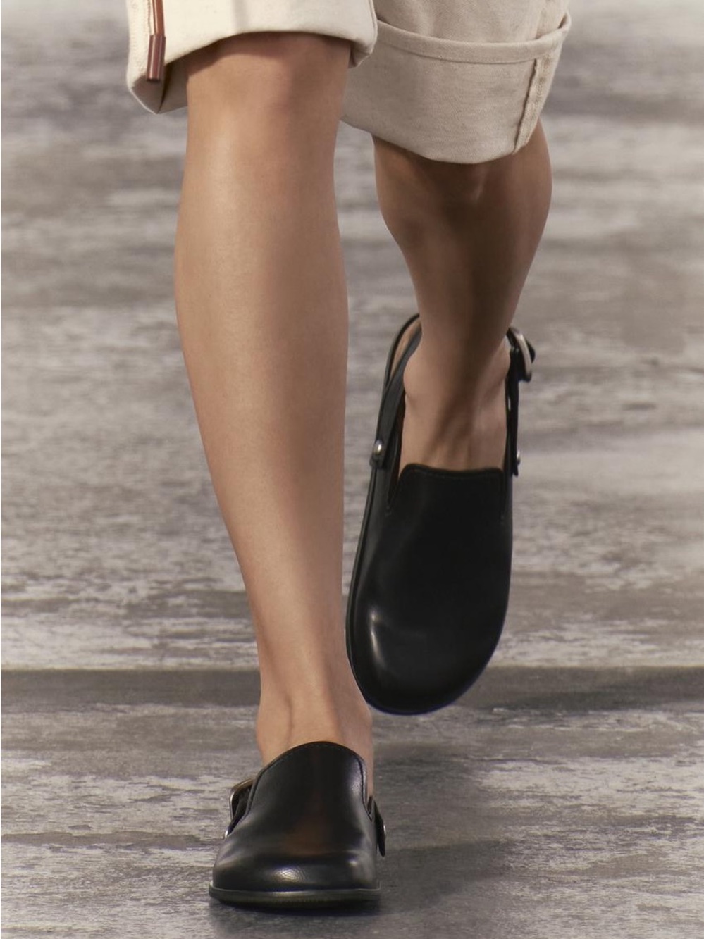 Zara Black Leather Slingback Mules